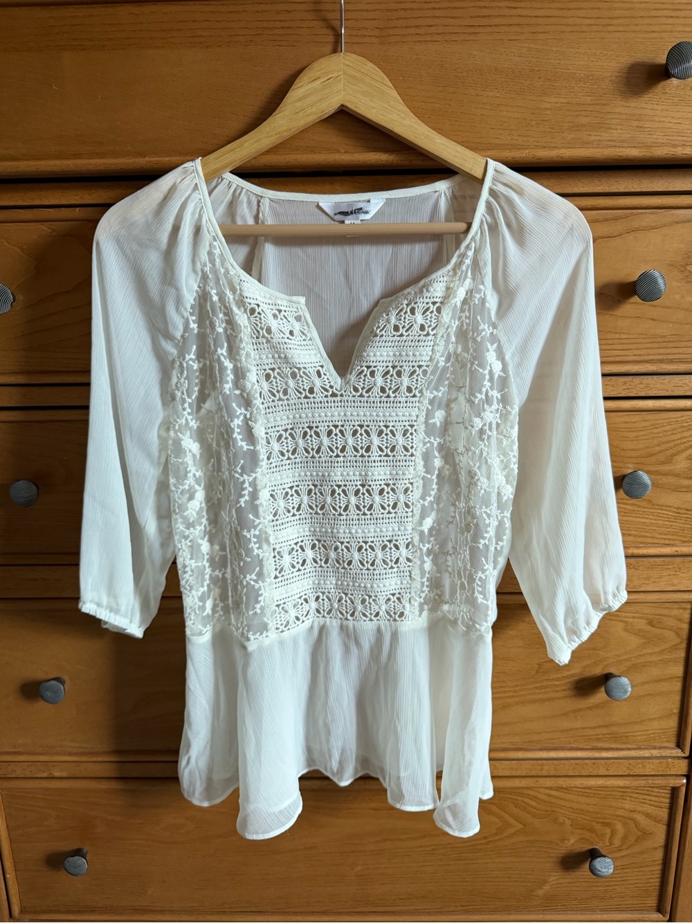 Womens Sheer Blouse Size Medium Crochet Coquette Fairy Angelcore Romantic Boho
